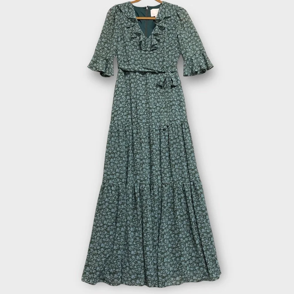 Gal Meets Glam Women’s Roberta Dress Size 2 Ruffled Maxi Cottagecore Prairie